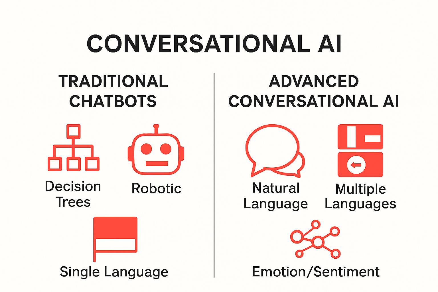 Comparison chart of chatbot and conversational AI features