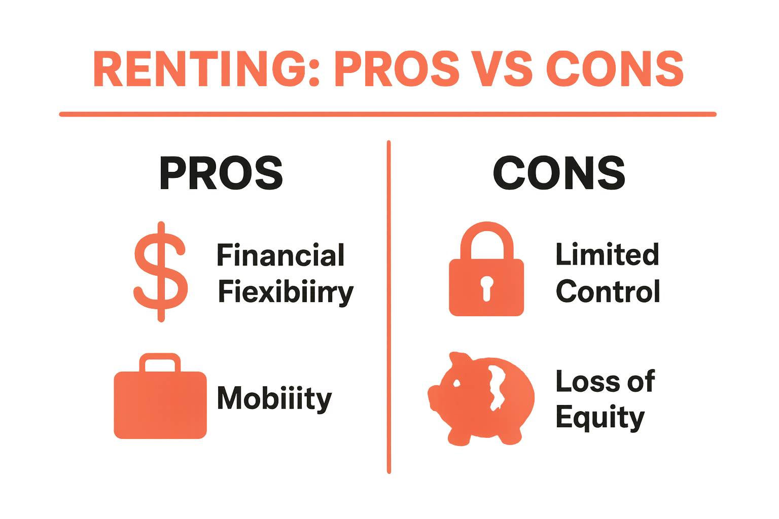 Infographic showing main pros and cons of renting property