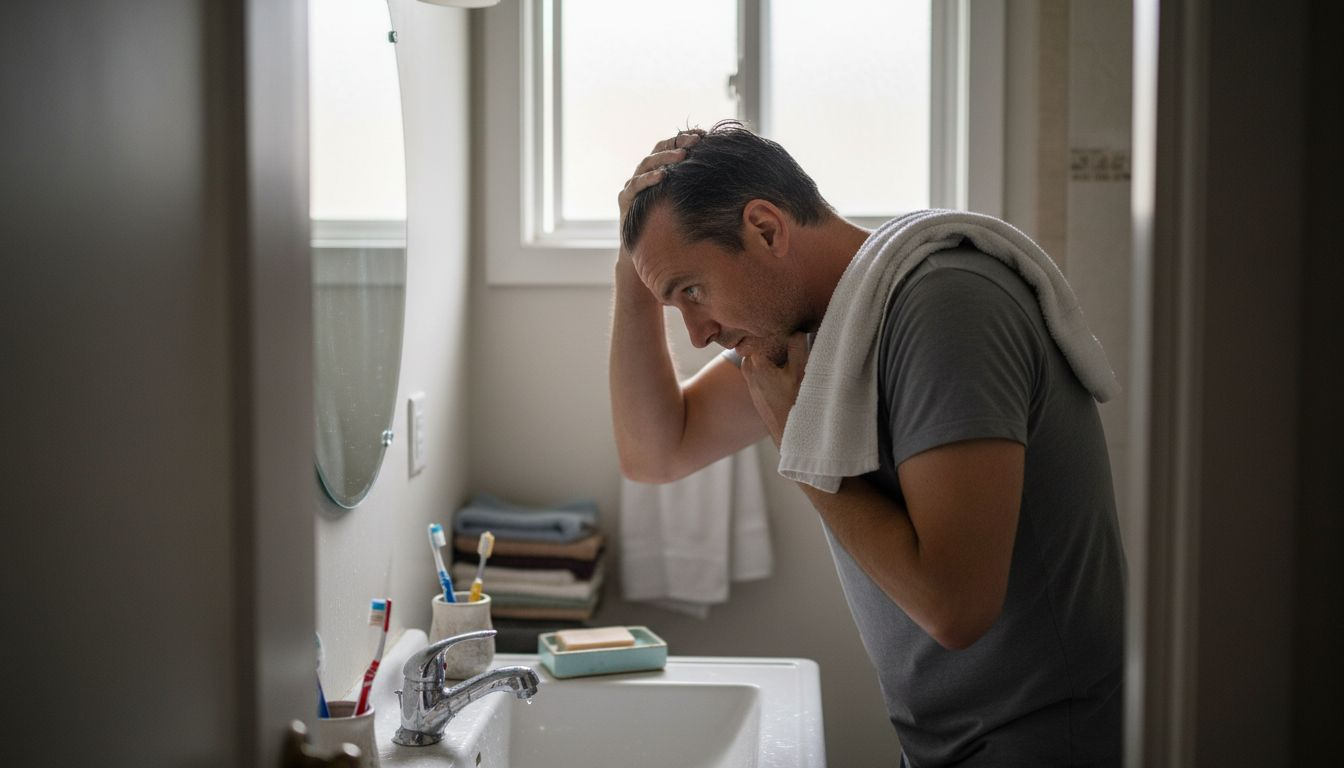 Man washing scalp before red light therapy