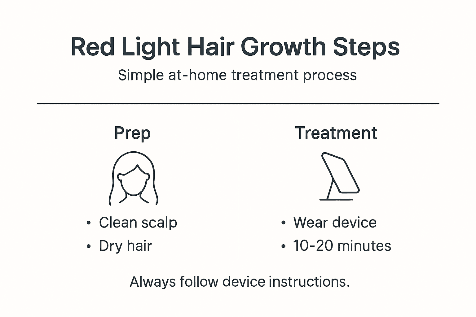 Infographic outlining red light hair growth steps