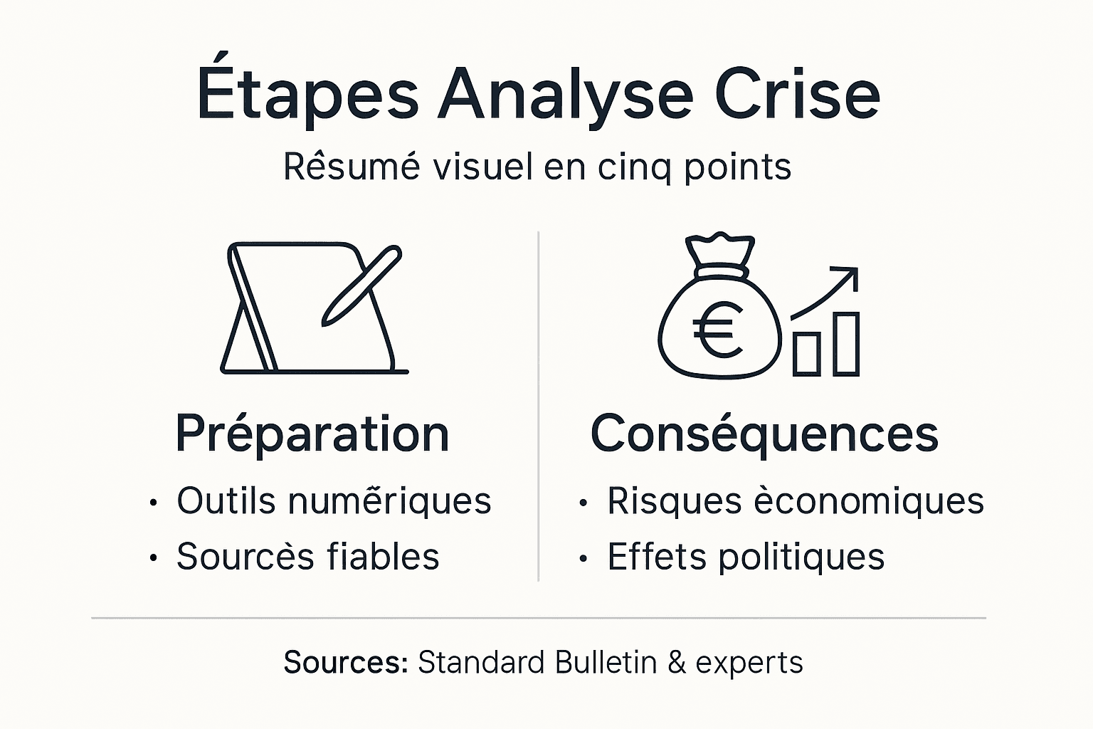 Présentation visuelle des différentes étapes clés dans l’analyse d’une crise géopolitique