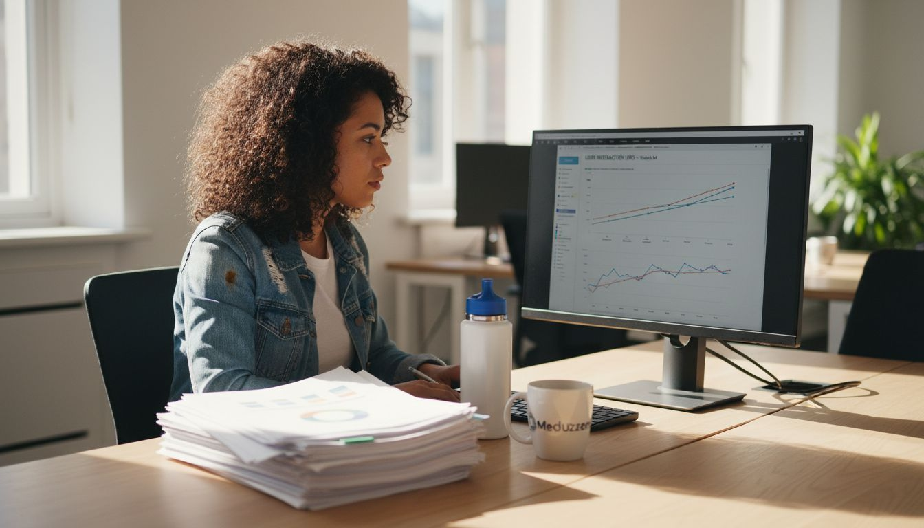 Woman collecting SaaS user data in office