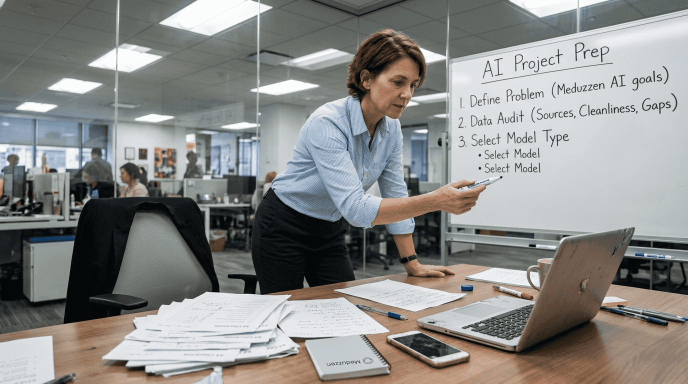 Manager outlining AI project preparation steps