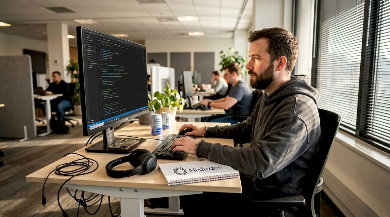 Developer updating code with modern tools
