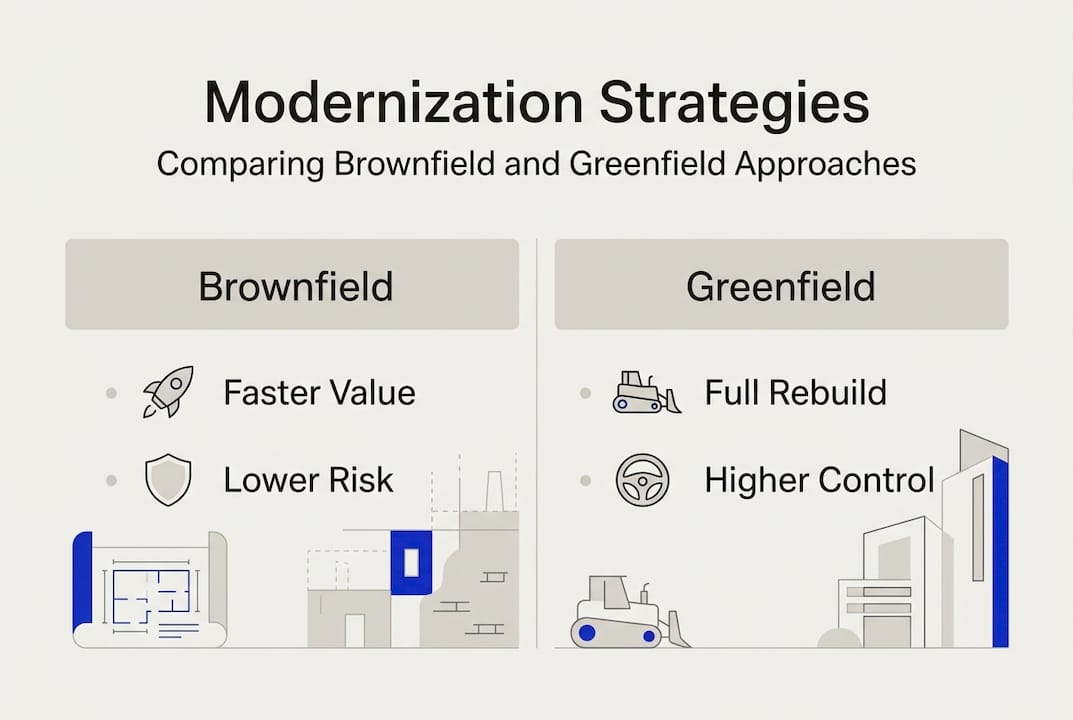 Infographic comparing brownfield and greenfield