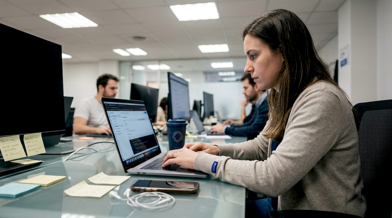 Startup founder configuring cloud-based AI tools