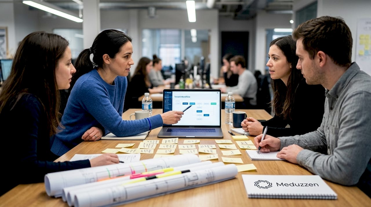 Team using property management software together