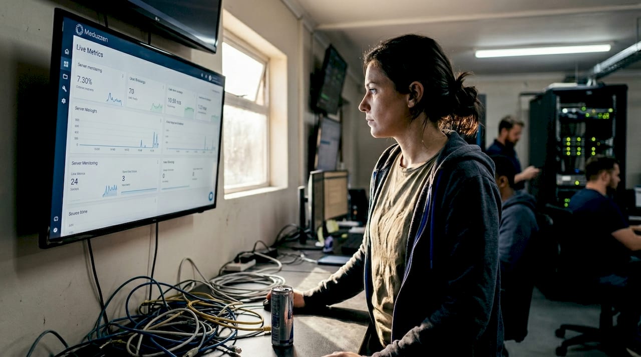 Engineer reviewing SaaS server performance metrics