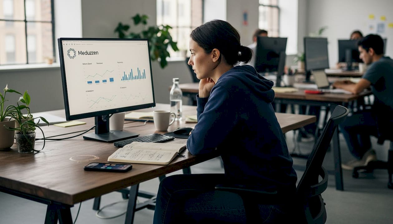 Engineer tracking software delivery metrics at desk