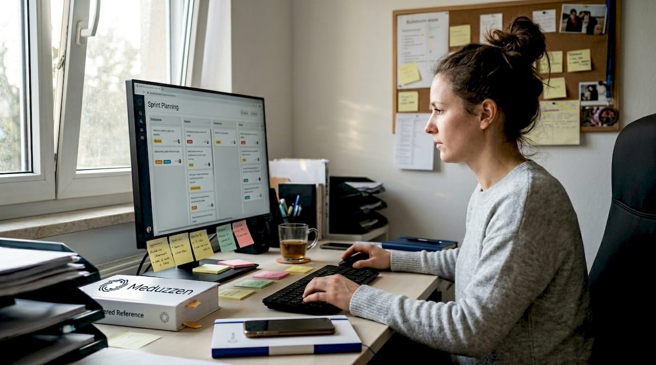 Project manager updating Kanban sprint board