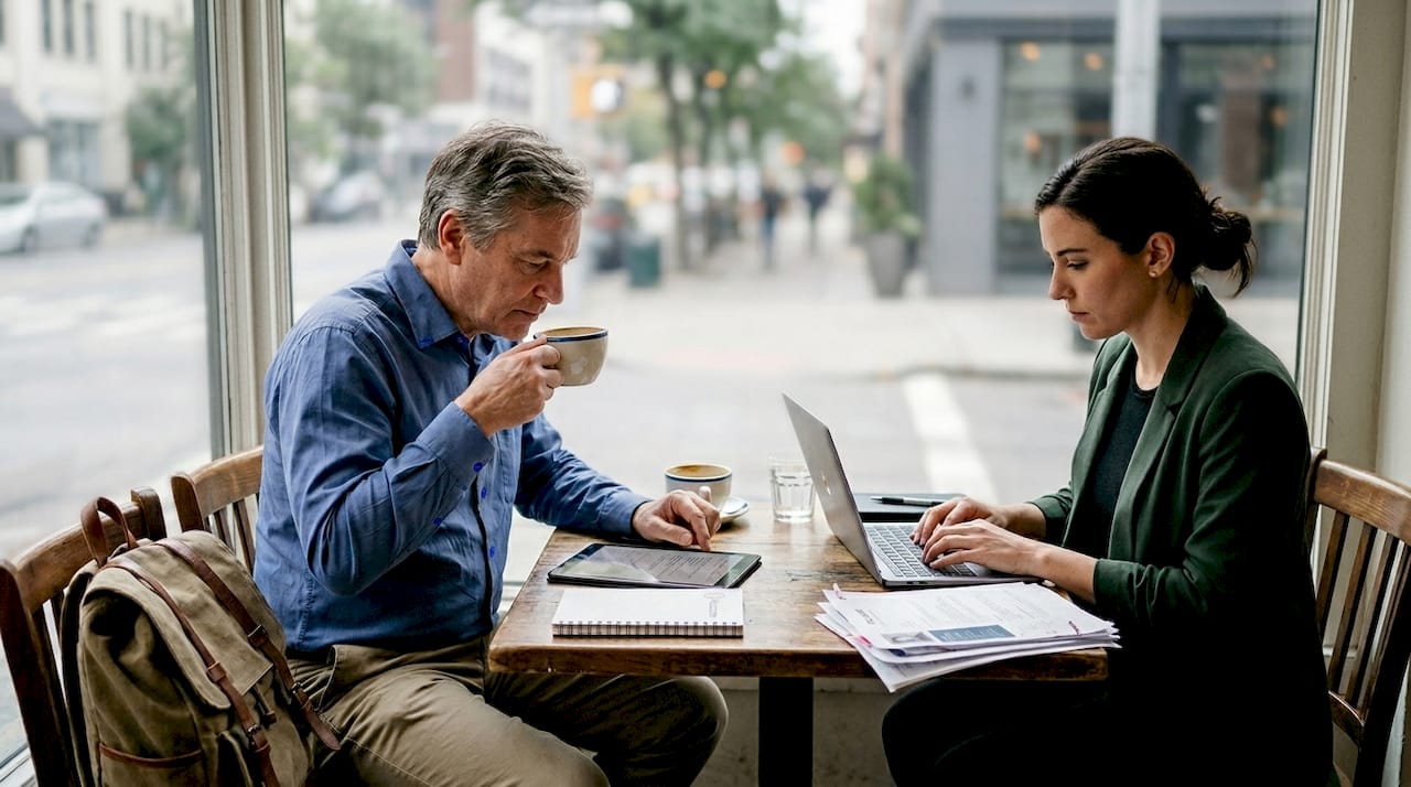 Interviewing senior Python AI developer in café