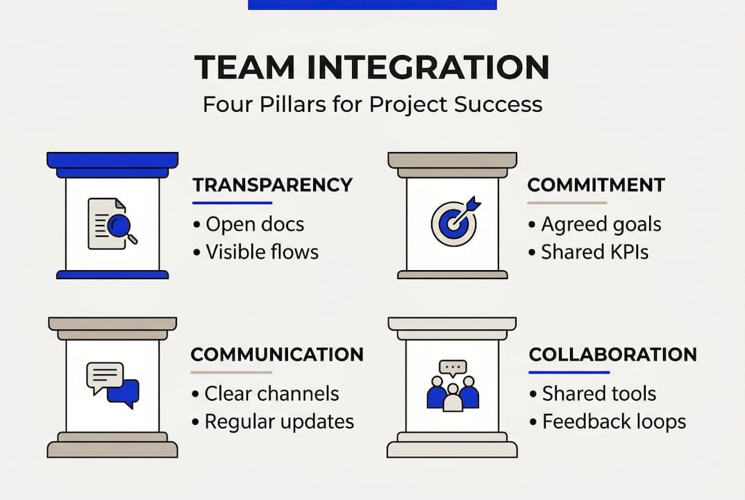 Infographic on four pillars of team integration
