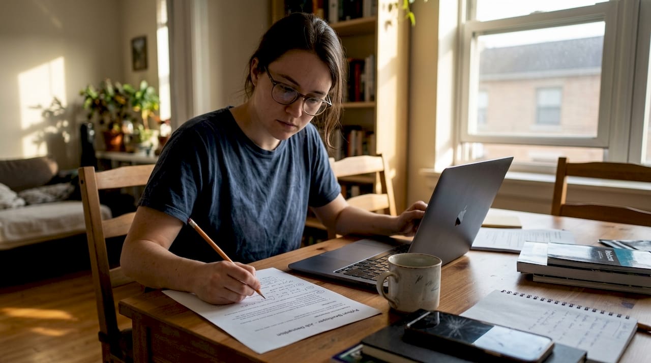 Developer clarifying job requirements at kitchen table