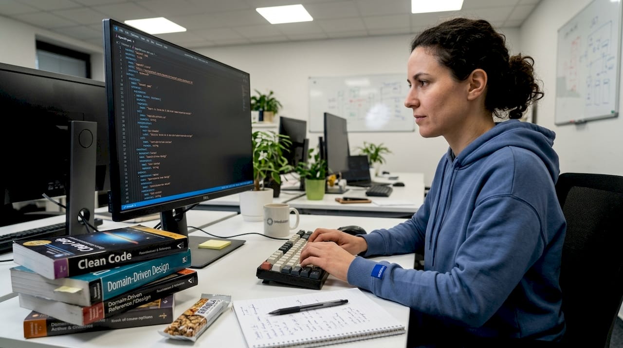 Engineer writing API specification at desk
