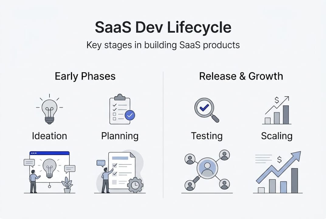 Infographic illustrating main SaaS development stages