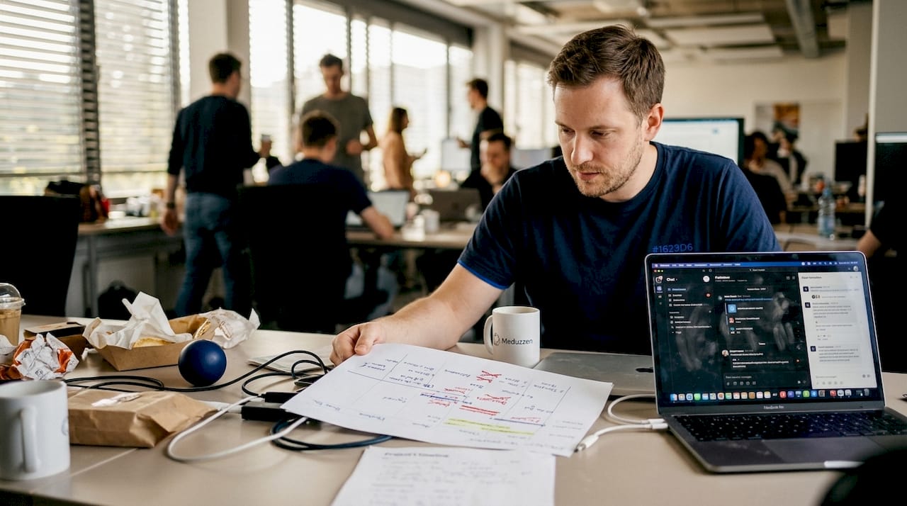 Developer reviewing troubled launch timeline