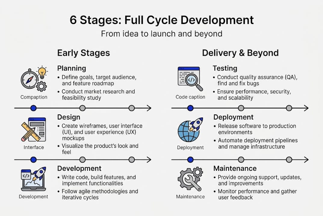 Infographic of six stages in software development