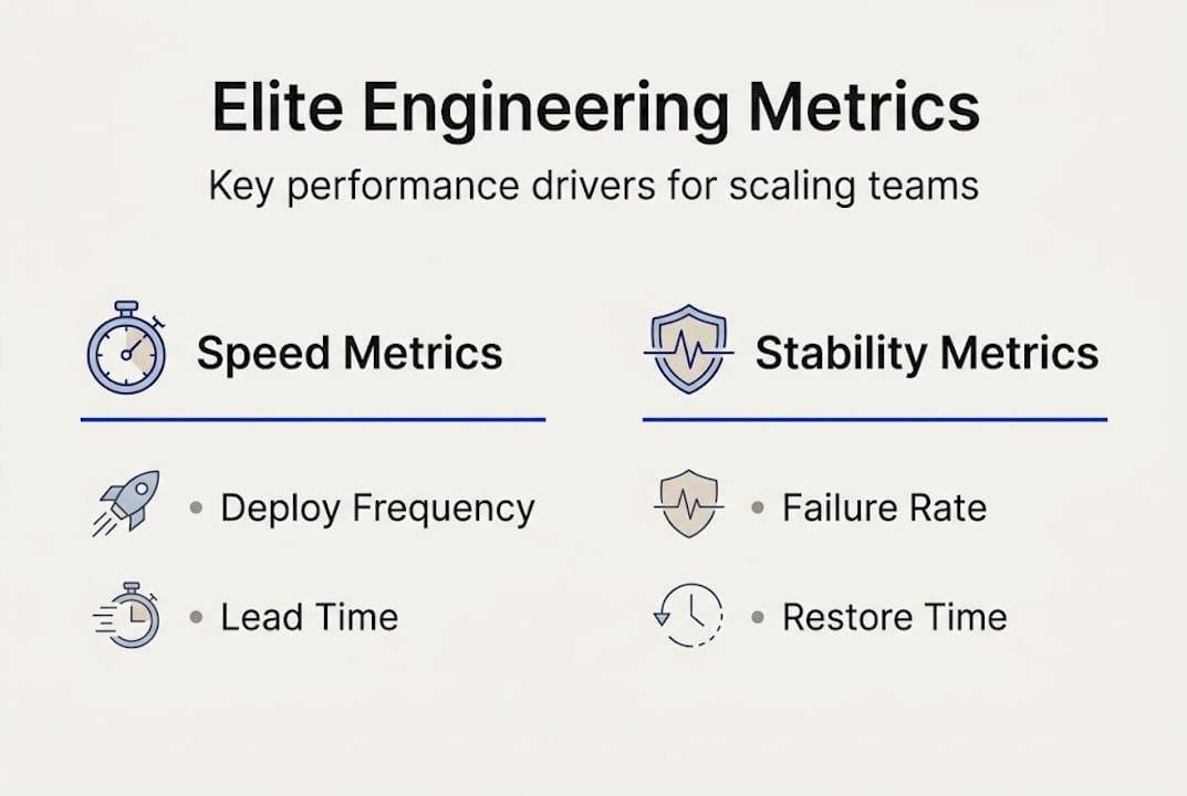 Elite engineering metrics infographic layout