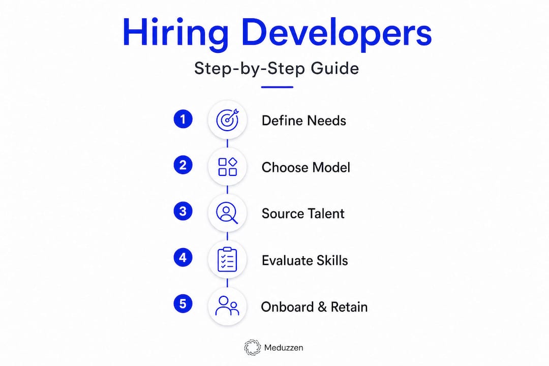 Vertical flow infographic of developer hiring steps