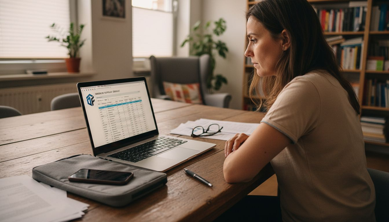 Eine Frau verwaltet ihre Immobilien bequem am Laptop.