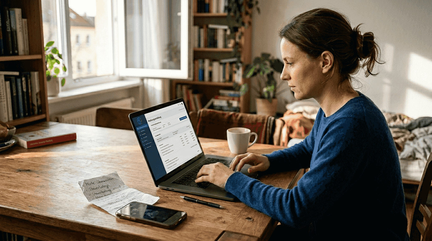 Eine Vermieterin erstellt ihre Nebenkostenabrechnung bequem mit spezieller Software.