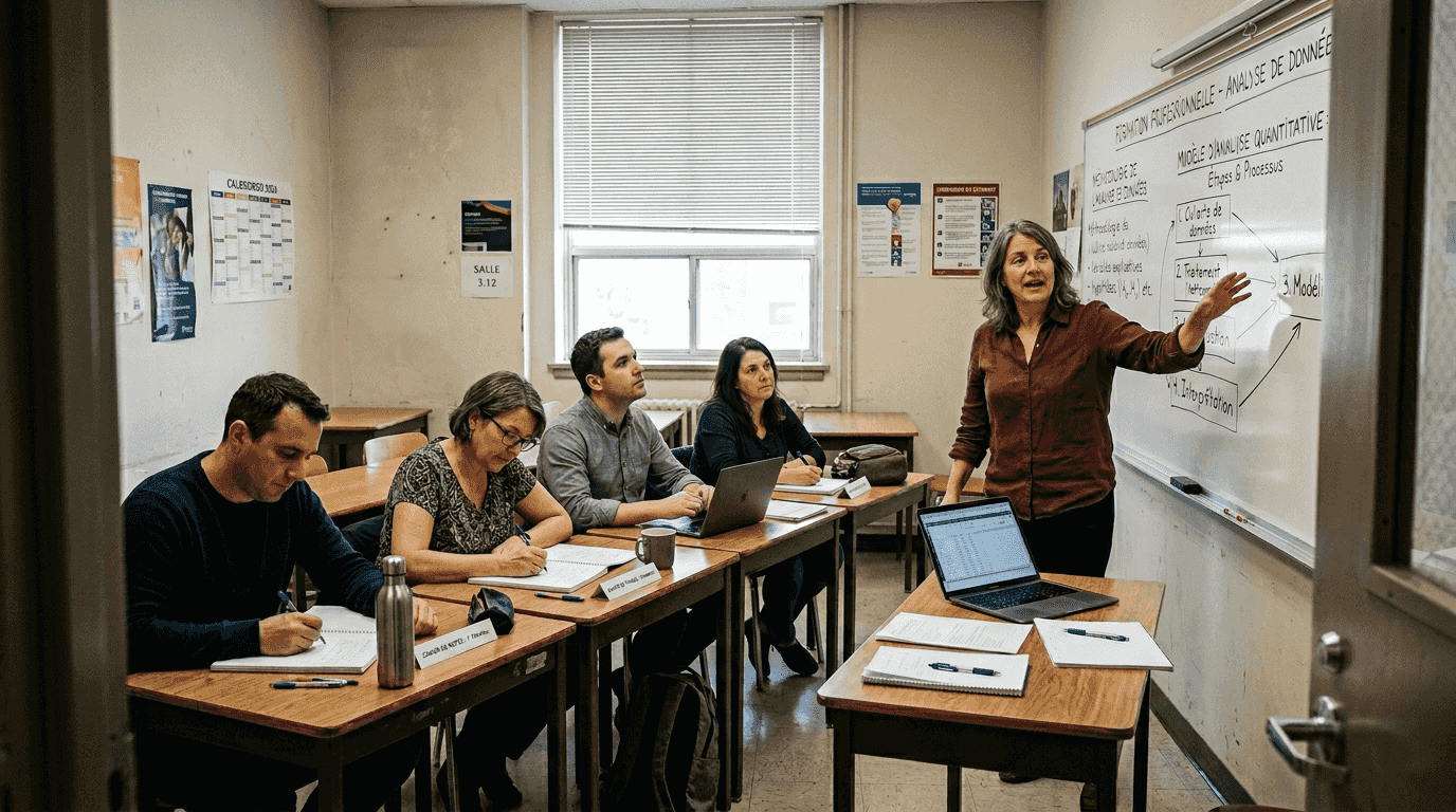 Un formateur anime une session de formation en présentiel.