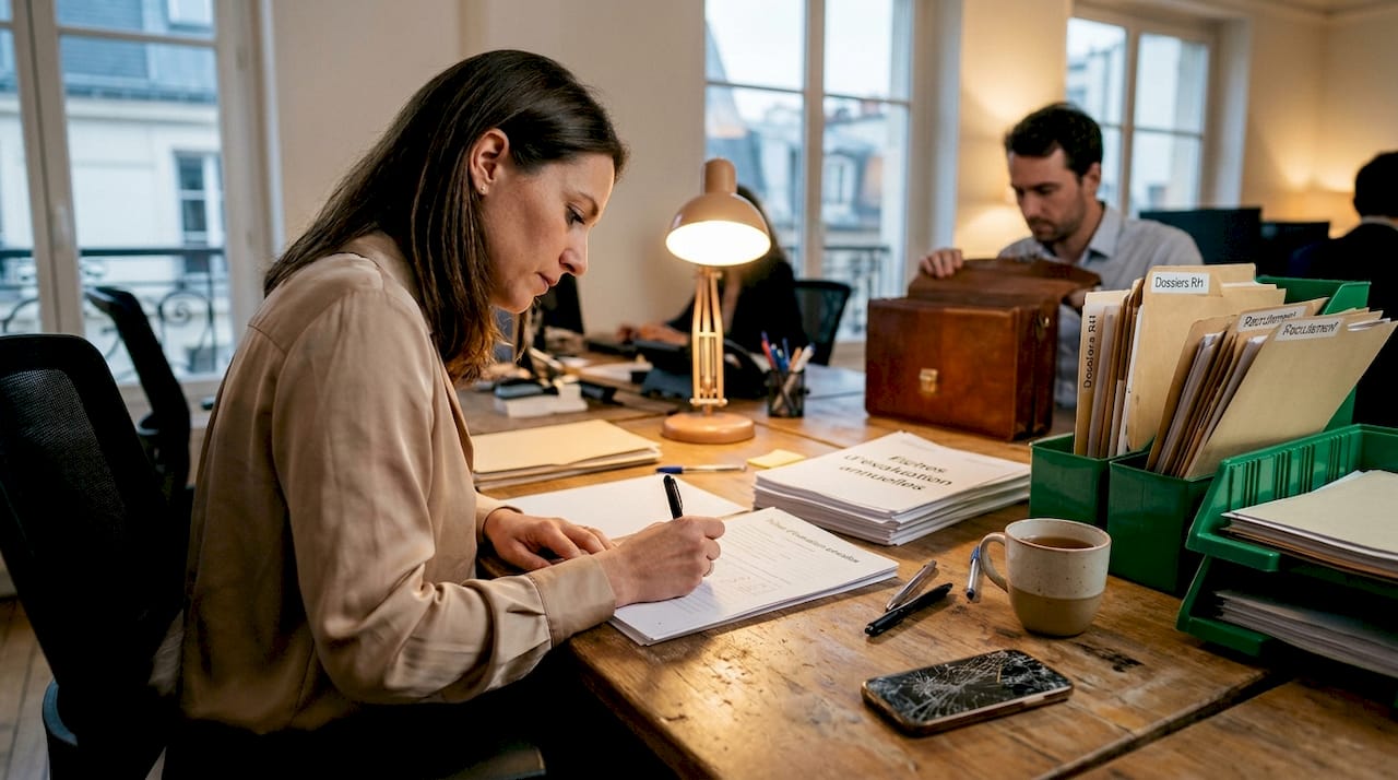 Évaluation des compétences RH lors d'une session collaborative au bureau