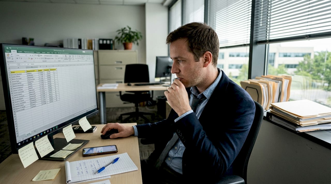 Responsable des ressources humaines travaillant sur des outils digitaux au bureau