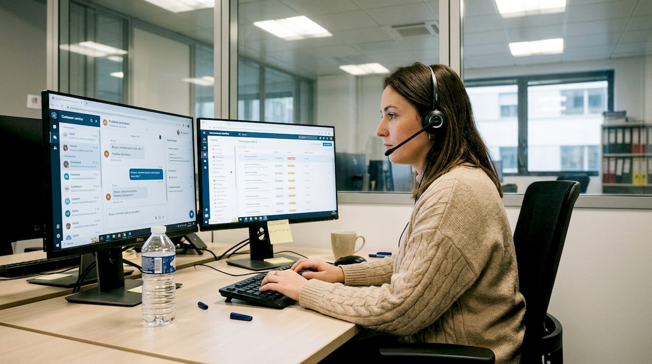 Conseiller support client utilisant une plateforme de gestion des demandes assistée par l’intelligence artificielle