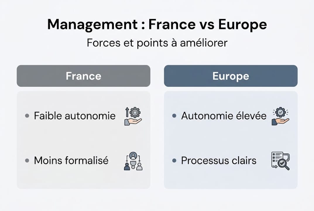 Infographie sur les différences de management entre la France et le reste de l’Europe