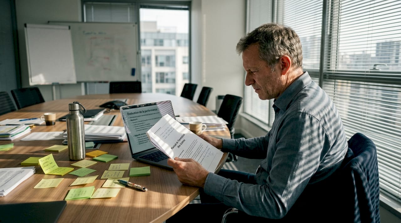 Un responsable passe en revue les supports de formation destinés aux collaborateurs afin d’en évaluer la pertinence et l’efficacité.