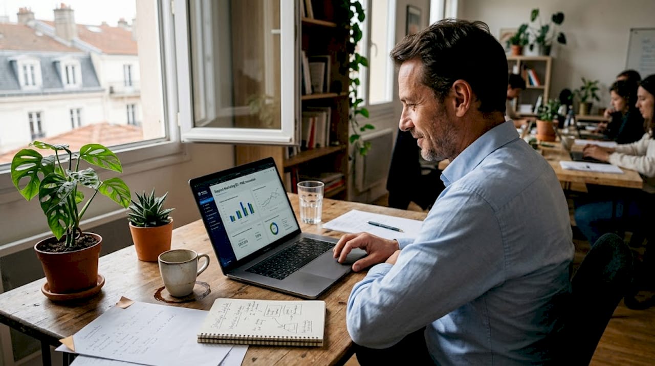 Dirigeant de PME, expert en conseil marketing et création graphique, au service des entreprises depuis mon bureau.