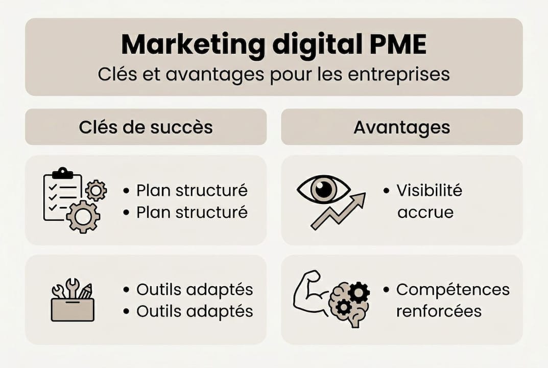 Découvrez en infographie les points essentiels du marketing digital pour les PME, ainsi que les principaux bénéfices pour votre entreprise.