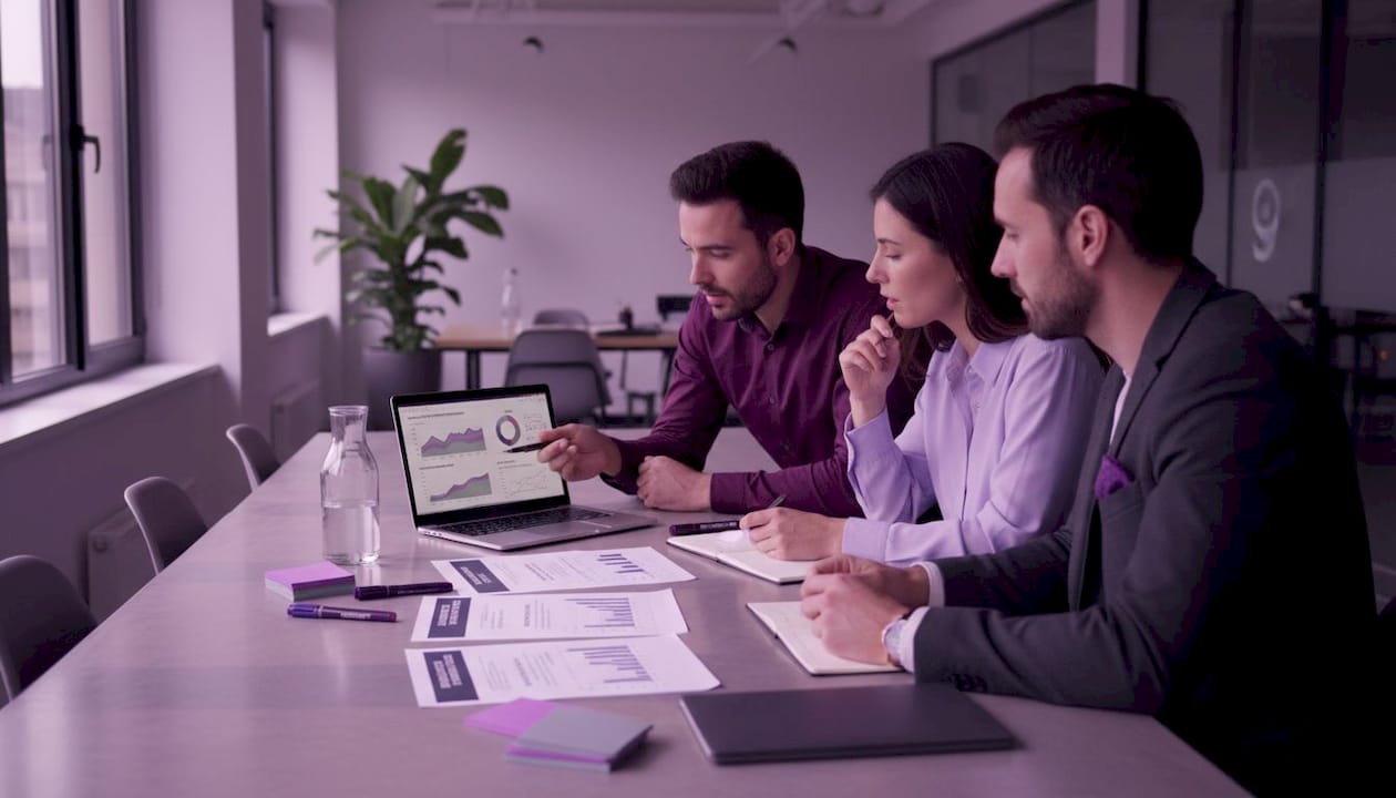 Une équipe passe en revue des supports de formation autour d’une table de travail.