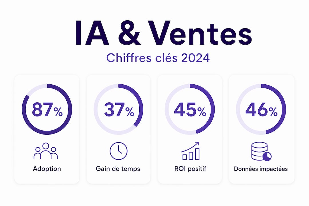 Infographie : chiffres clés sur l'adoption de l'IA, ses bénéfices en termes de retour sur investissement et son impact sur la performance commerciale