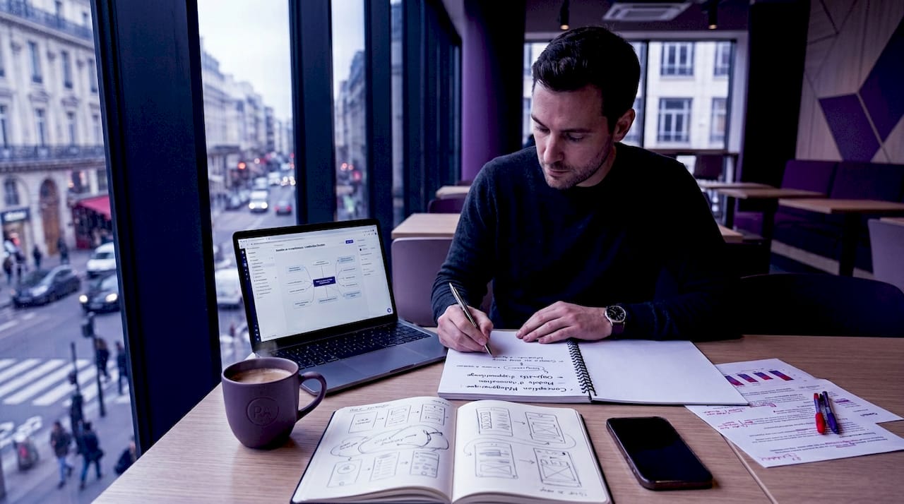 Moment d’échange au bureau autour de l’élaboration d’un parcours pédagogique