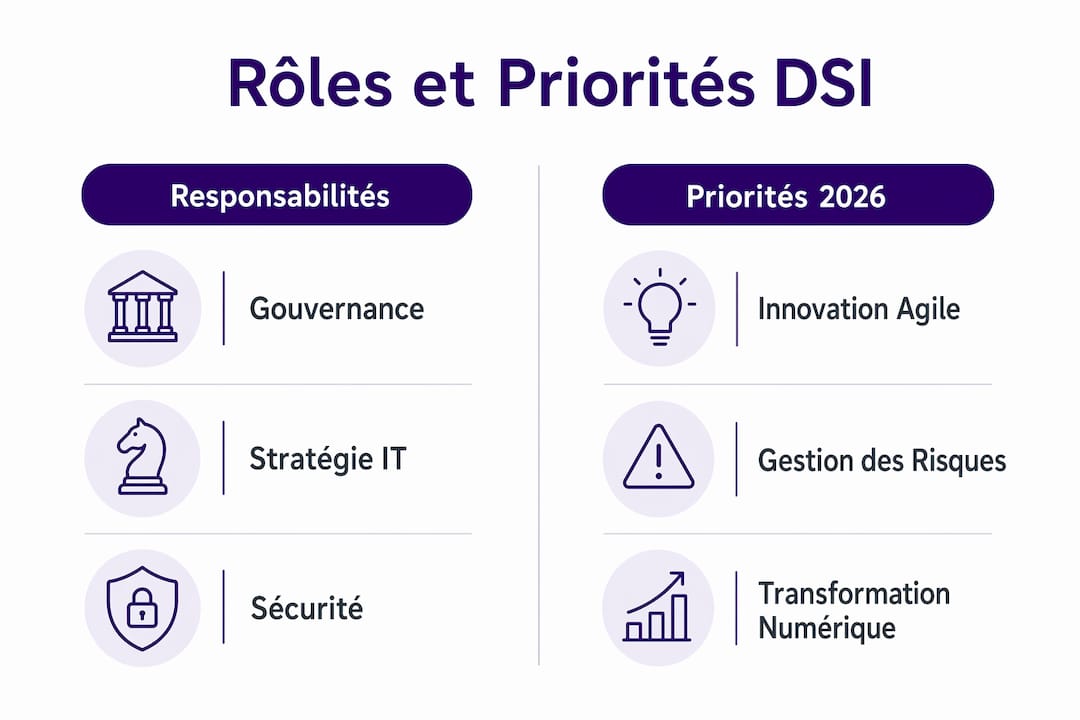 Panorama des missions et des enjeux clés du DSI à l’horizon 2026, présenté en infographie