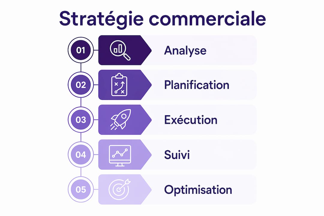 Schéma des grandes étapes d’une stratégie commerciale