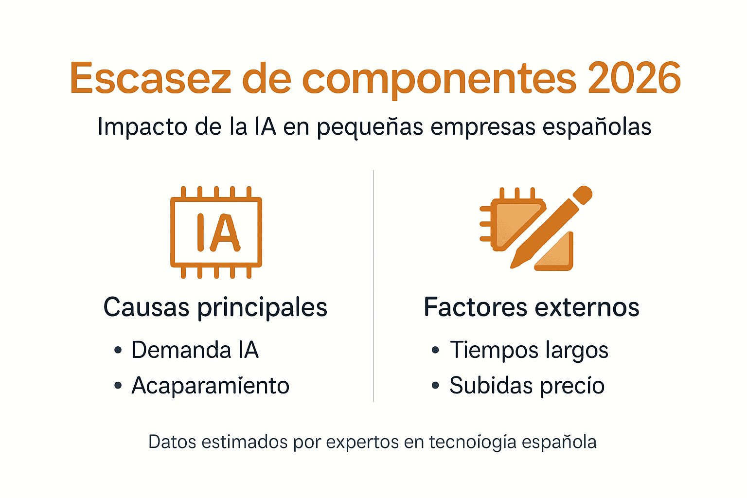 IA dispara 250% demanda: escasez componentes pymes España 2026 Infografía sobre la falta de componentes clave para el desarrollo de la inteligencia artificial