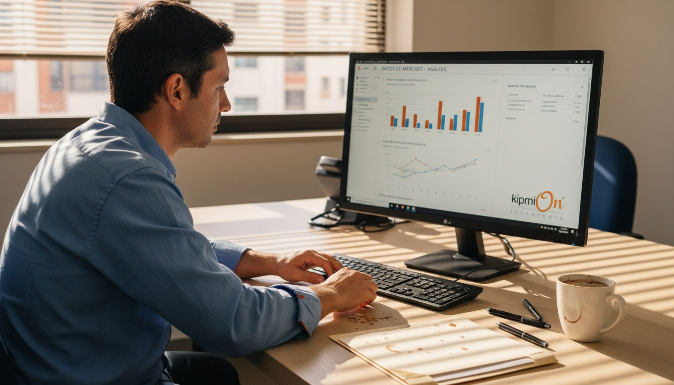 Profesional analizando datos en una pequeña oficina de una pyme