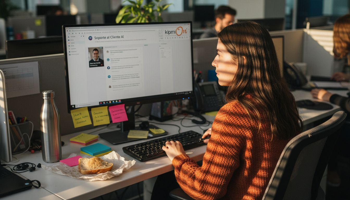 Persona trabajando con una herramienta de inteligencia artificial en un escritorio informal