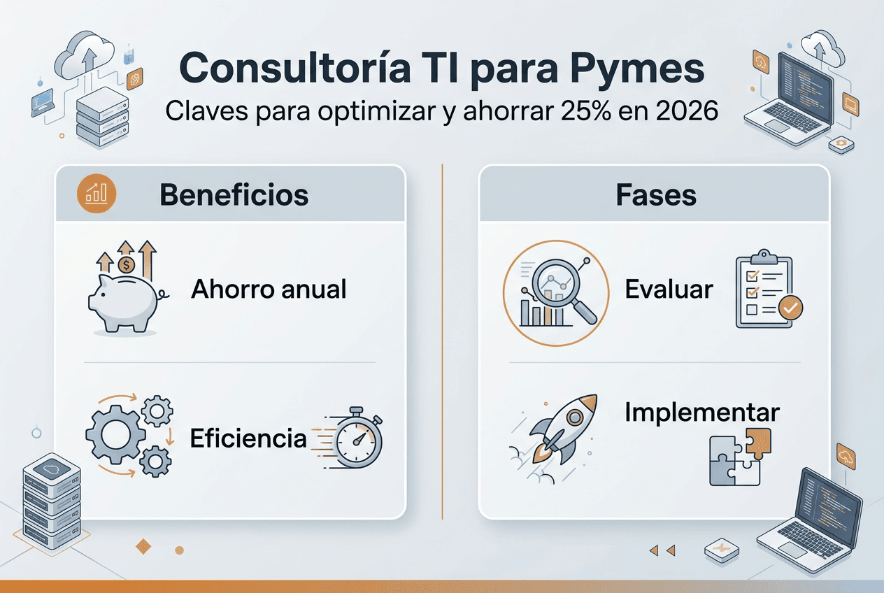 Infografía práctica sobre consultoría en tecnología y sus etapas más importantes