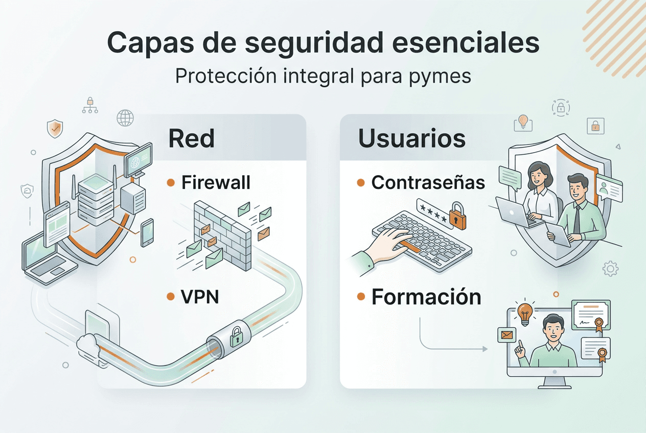 Infografía sobre las diferentes capas de seguridad informática para pymes