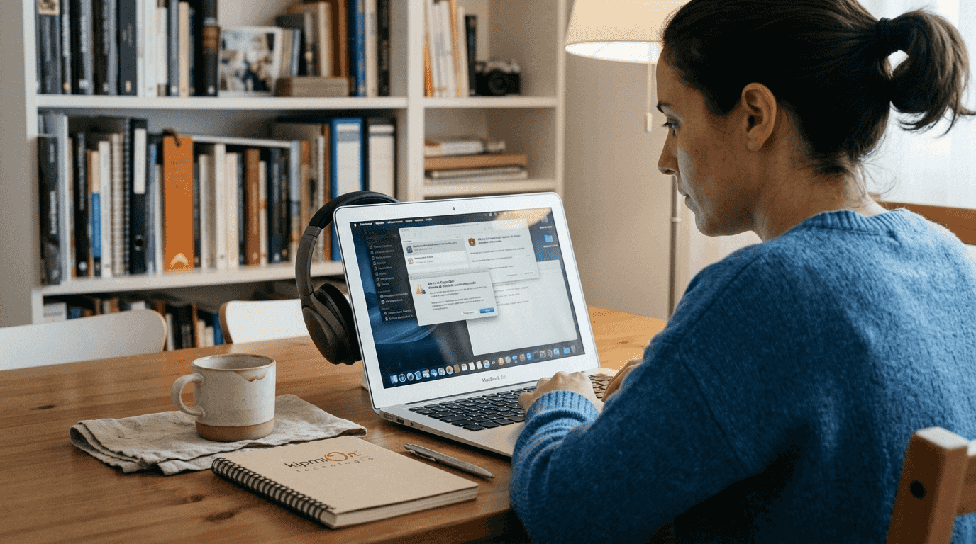Trabajando desde casa, una empleada se encarga de revisar las notificaciones de seguridad informática.