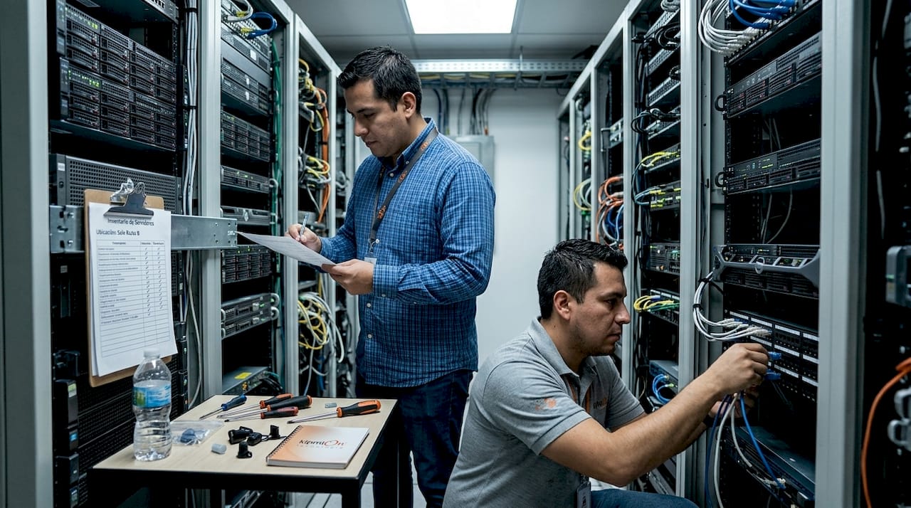 Especialistas realizan tareas de mantenimiento y configuración en servidores para pequeñas y medianas empresas.