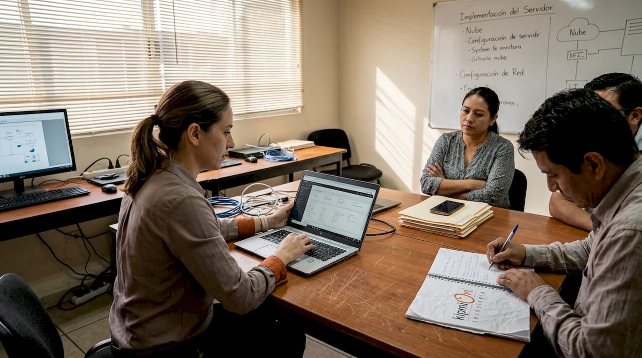 El equipo de la pyme instalando el nuevo software durante una sesión de capacitación.