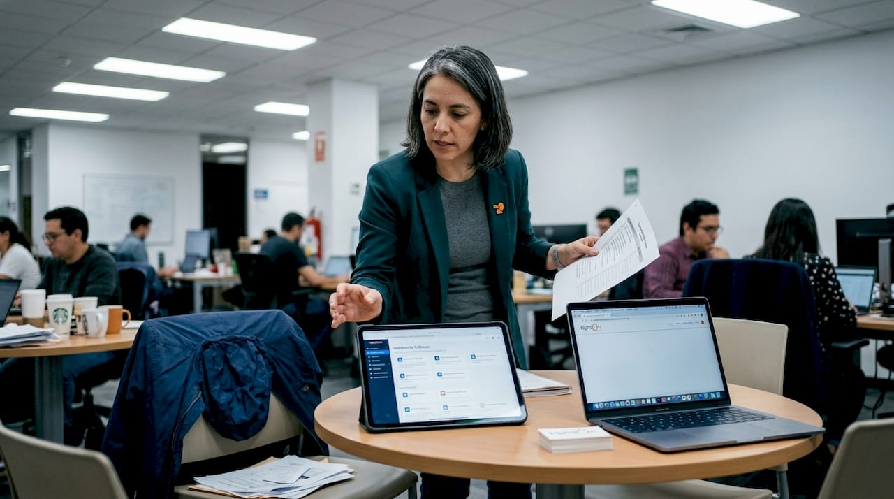 Un empleado revisa la lista de acciones para la estrategia digital.