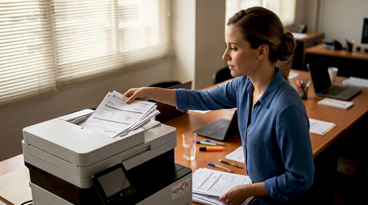 Empleada encargada de digitalizar la documentación en una pequeña empresa