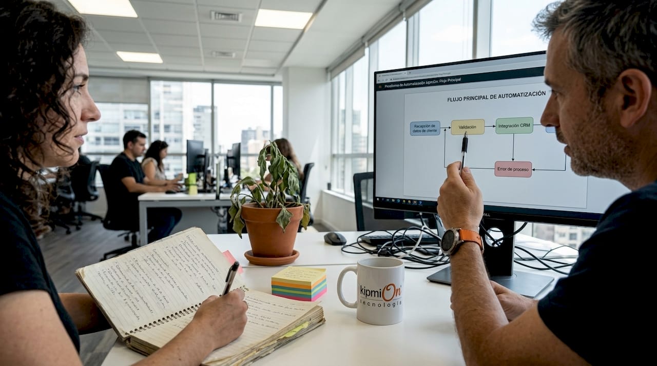 Equipo trabajando conjuntamente en la optimización de procesos administrativos en la oficina.