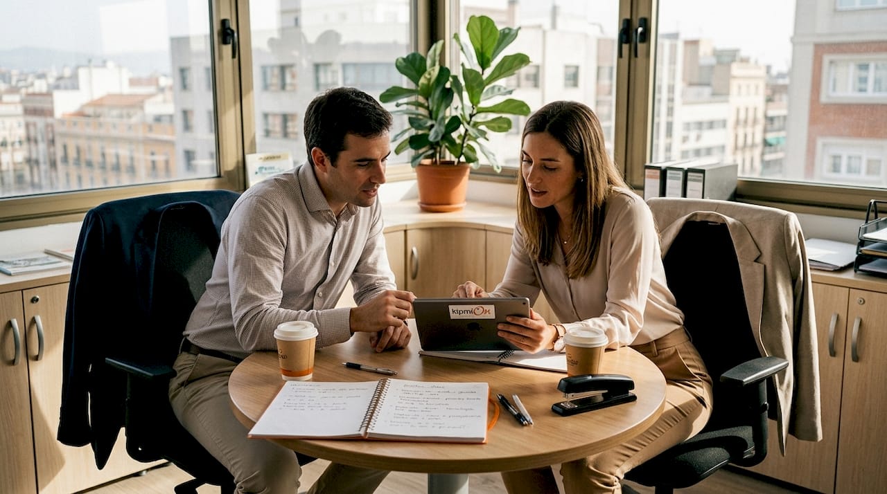 El equipo se reúne en la oficina para definir la estrategia digital.